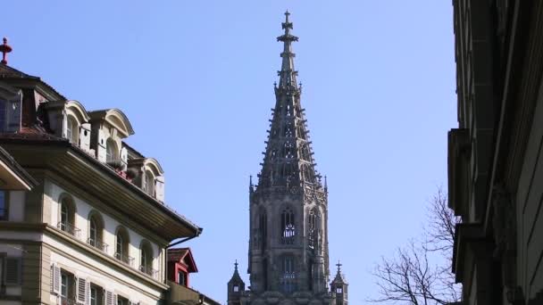 Paisagem Urbana Berna Com Torre Berna Minster Igreja Reformada Cidade — Vídeo de Stock