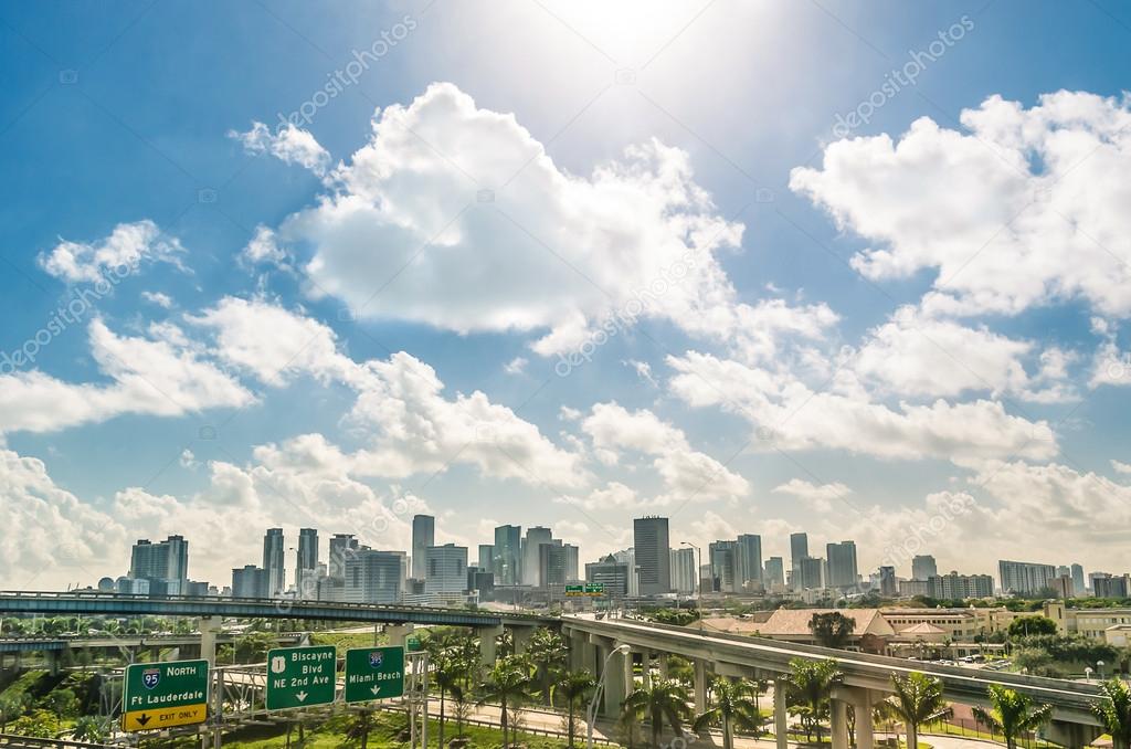 Miami skyline and highways daytime