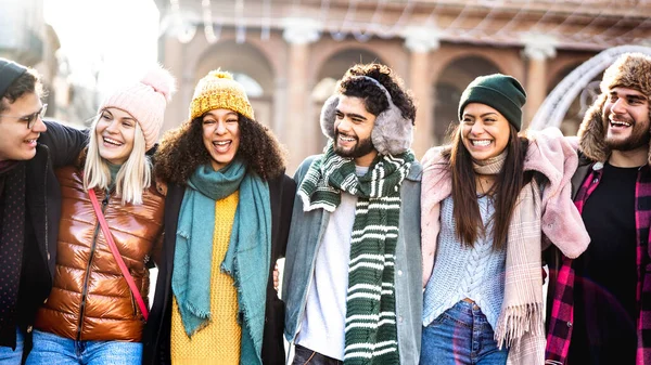 Happy Students Group Walking European City Sunny Day Next Gen Stock Image