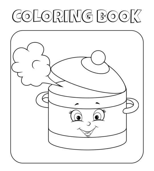 Kitchen Pan Coloring Page Kids — Stock vektor