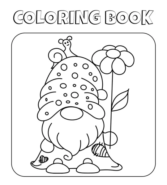 Fairy Tale Forest Gnome Coloring Page — Stok Vektör