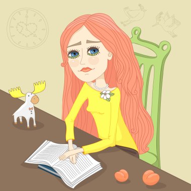 kitap okuma ve masada oturan genç bir kadın