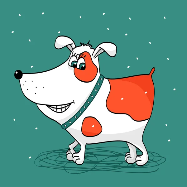 Fehér kutya, vörös foltokkal mosolyog — Stock Vector