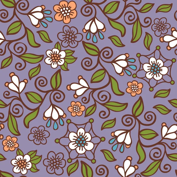 Eflatun arka plan ve beyaz çiçekleri ile Seamless Modeli