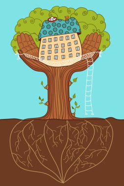 büyük bir ağaç evim
