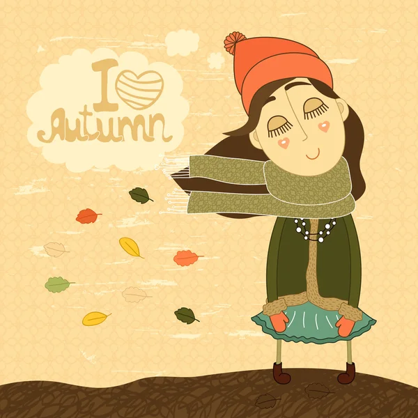 Ładna dziewczyna ilustracja - kocham jesień — Wektor stockowy
