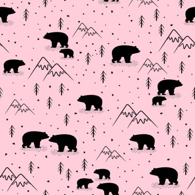 Sevimli siyah ayı silueti vektörü kusursuz desen