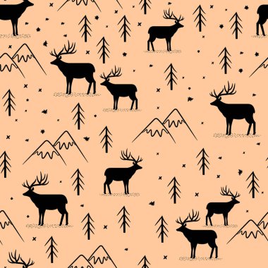 Sevimli siyah geyik silueti vektörü kusursuz desen