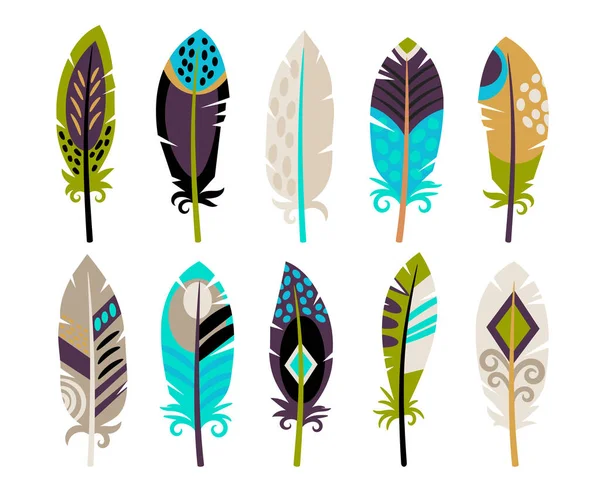 Belle Collection Plumes Vectorielles Tribales Colorées Illustrations De Stock Libres De Droits