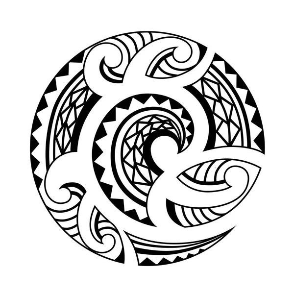 毛利族纹身风格旋转圆形饰物 鱼钩骨质疏松希马托 — 图库矢量图片