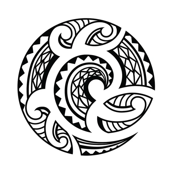 Maori Tatuagem Estilo Redemoinho Círculo Redondo Ornamento Gancho Peixe Bone —  Vetores de Stock