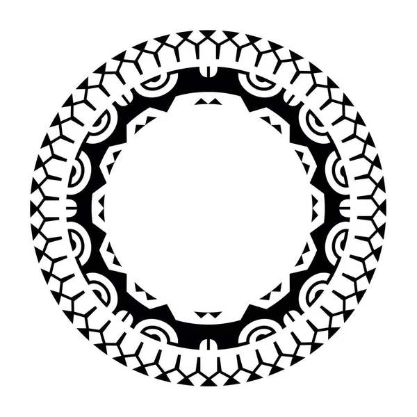 Round Maori geometrical round border frame design. Black and white