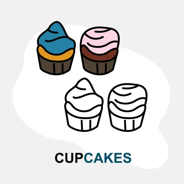 Cup Cakes Line Icon Colored Vector Art Illustration — Stock Vector