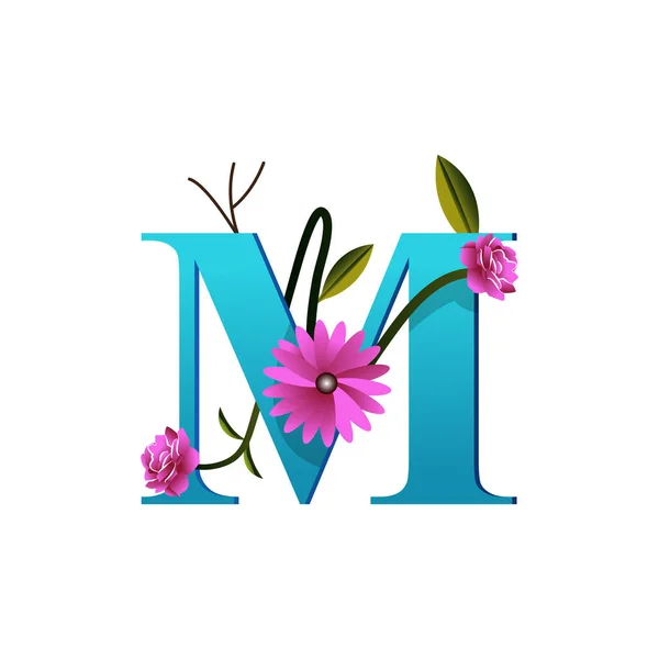 Yaratıcı çiçekli M logosu resim çizimi