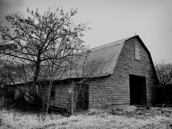 Klasická stodola s oprýskanou barvou v černé a bílé — Stock fotografie