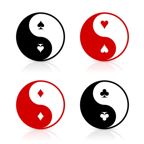 Yin-Yang symbols with card suits — Stock Vector