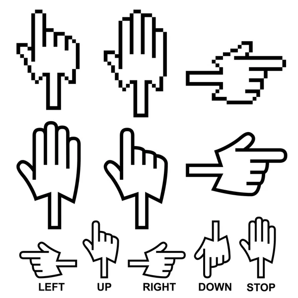 Richting hand cursor pictogrammen — Stockvector