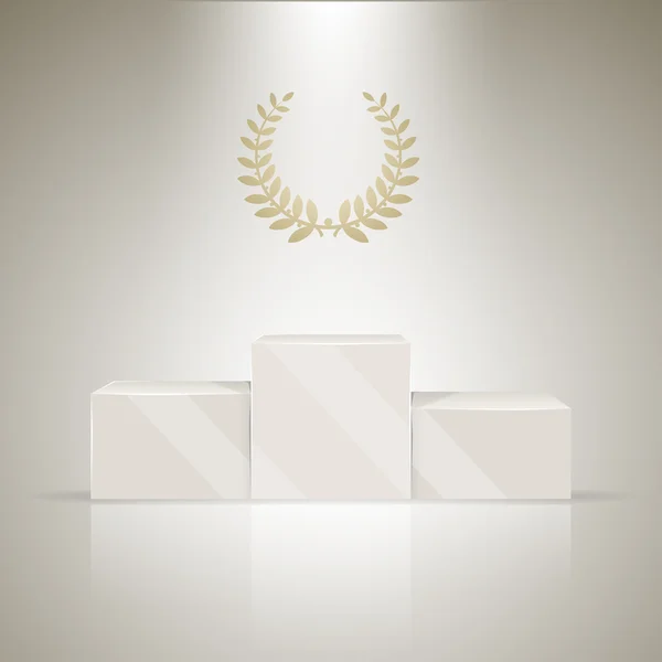 Pedestal de ganadores deportivos con corona de laurel — Vector de stock