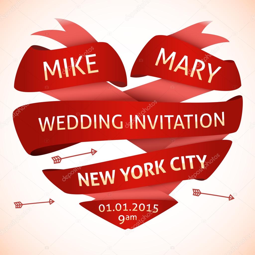 Wedding invitation in the shape of heart