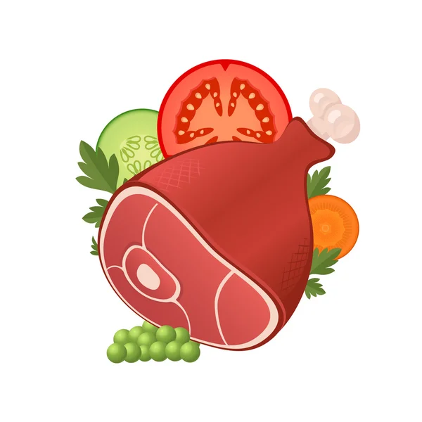 Ham vlees met groenten — Stockvector