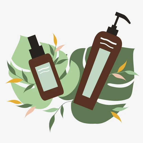 Biologische Cosmetica Bodylotion Scrub Bloemenelementen Milieuvriendelijk Vectorillustratie — Stockvector