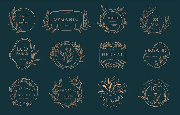 Marcas Florales Colección Vectores Diseño Logotipos Marcos Temáticos Orgánicos — Vector de stock