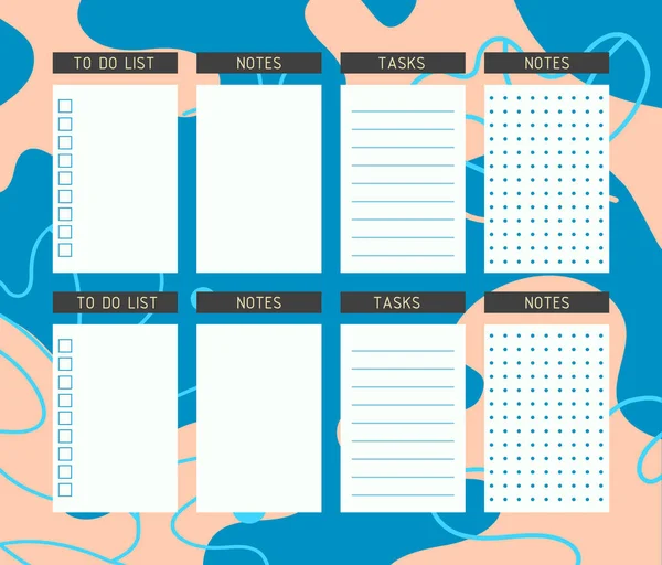 Liste Und Notizvorlagen Ein Planer Für Die Organisation Der Zeit — Stockvektor