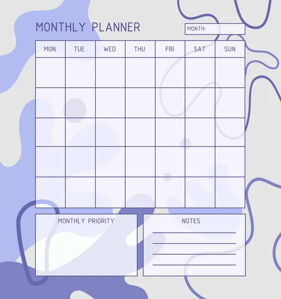 Plantilla Planificador Mes Calendario Muy Peri Planificador Para Organización Del — Vector de stock