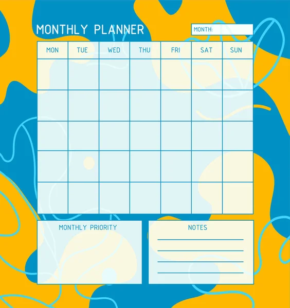 Month Planner Template Calendar Planner Month Organization Time Abstract Background — Stockvektor