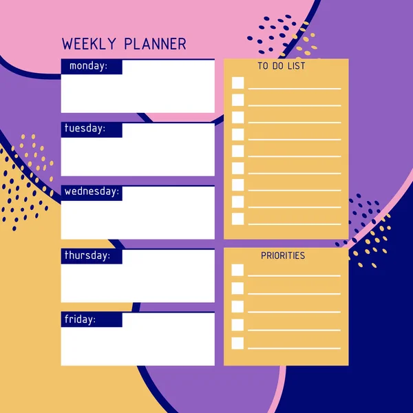 Šablona Týdenního Plánovače Plánovač Pro Týdenní Organizaci Času Abstraktním Zázemím — Stockový vektor