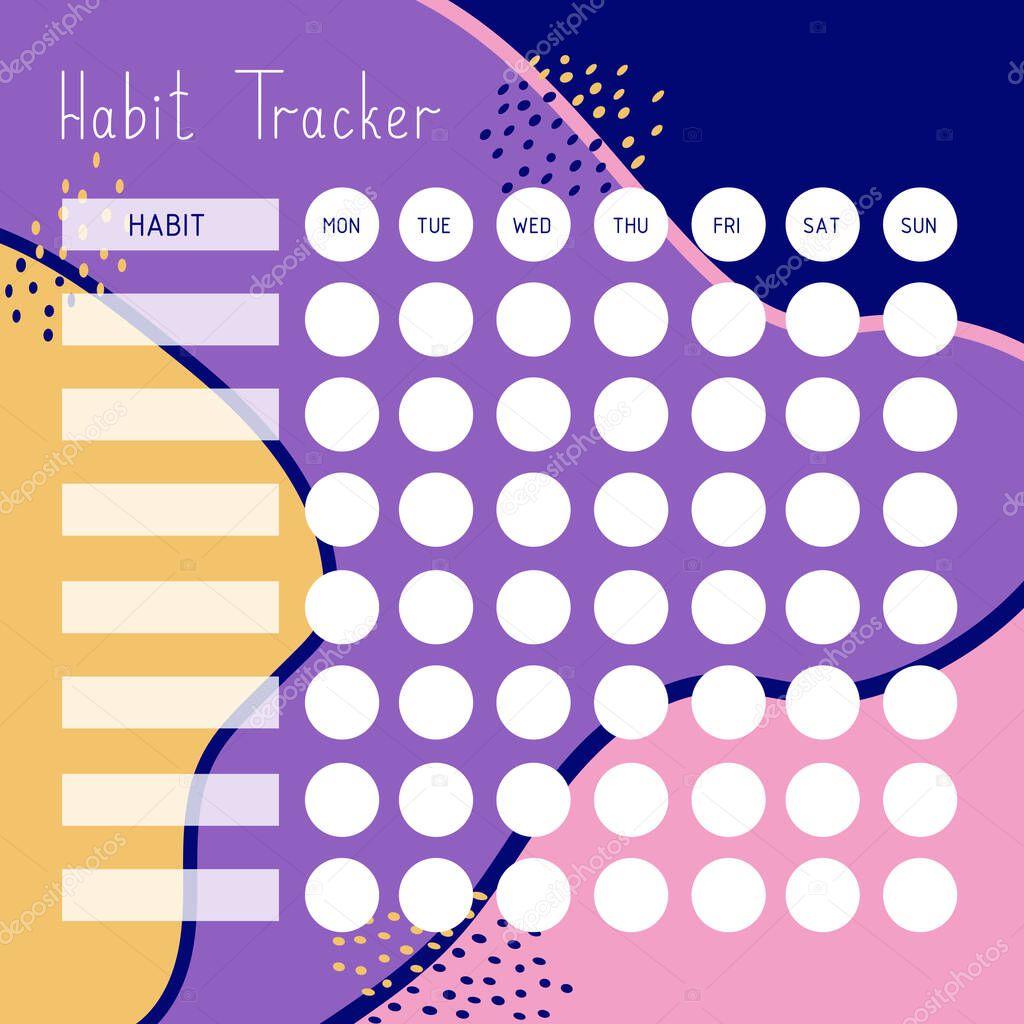 Templates of habit tracker. A planner for the organization of time. Abstract background. Vector.
