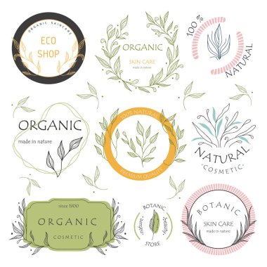 Çiçek botanik vektörleri seti. Organik temalı çerçeveler.