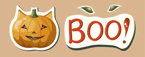 Autumn Sticker Pack Set Halloween Illustrations Pumpkin Cute Creepy Fall — стоковый вектор
