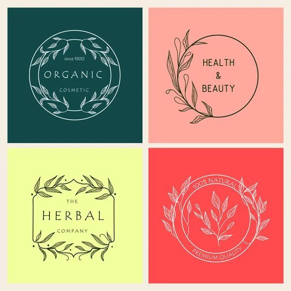 Set Botanical Logos Your Business Perfect Cosmetic Brands Eco Design — Vector de stock