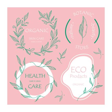İşiniz için bir dizi botanik logosu. Kozmetik markalar için mükemmel. Eko-tasarım. Sürdürülebilir hayat.