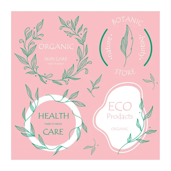 İşiniz için bir dizi botanik logosu. Kozmetik markalar için mükemmel. Eko-tasarım. Sürdürülebilir hayat.