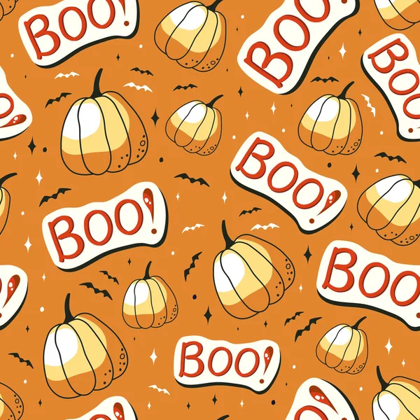 Halloween Seamless Pattern Pumpkins Boo Perfect Textile Wallpaper Print — Wektor stockowy