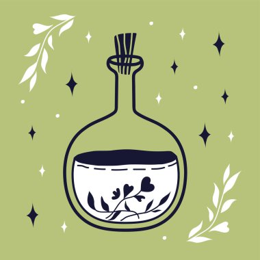 İçinde aşk iksiri olan bir şişe. Sihirli Çizim. Büyücülük..