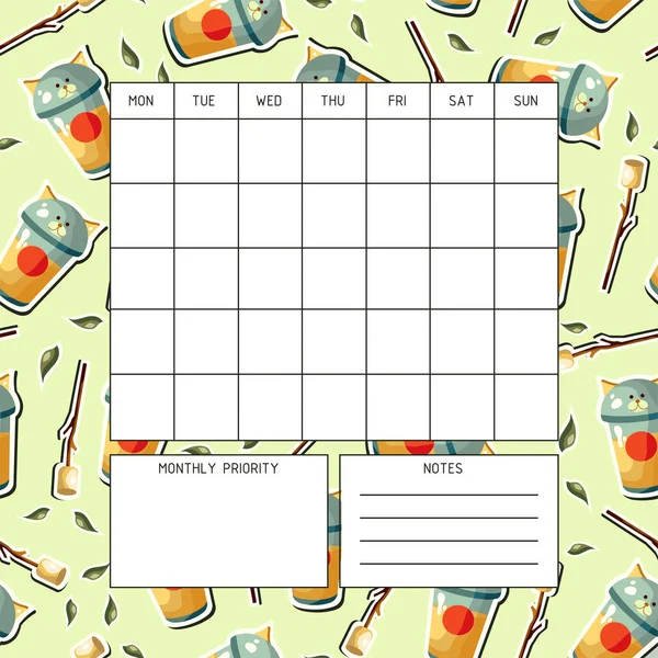 Monthly Planner Template Planner Month Organization Time Seamless Pattern Background — Stok Vektör