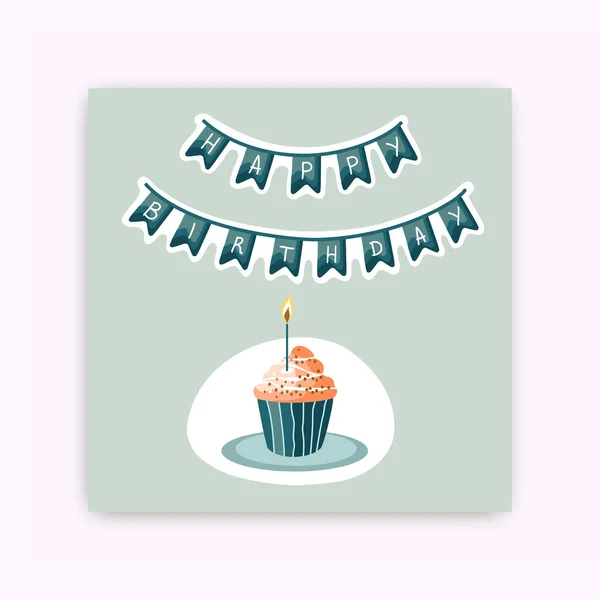 Conjunto Postales Feliz Cumpleaños Baby Shower Pastel Cumpleaños Con Velas — Vector de stock