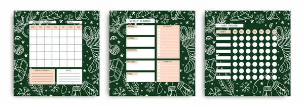 Conjunto Planificadores Calendario Planificador Semanal Rastreador Hábitos Notas Para Organización — Vector de stock