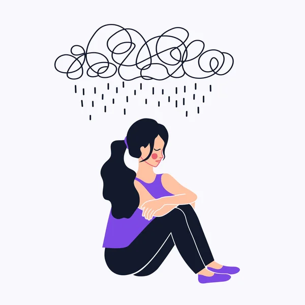 Ragazza Depressa Ansia Frustrazione Pensieri Suicidi Solitudine Salute Mentale Psicologia — Vettoriale Stock