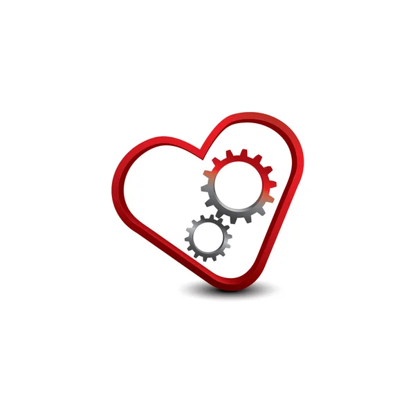 iki gri ve kırmızı-gri vites beyaz zemin üzerine kırmızı kalp