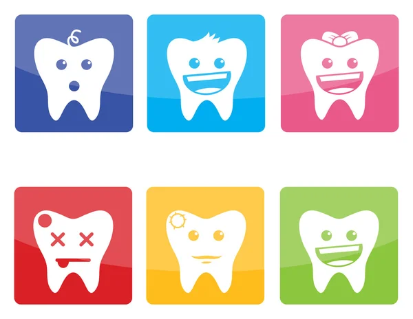 Ícones engraçados de dentes para odontologia pediátrica — Vetor de Stock