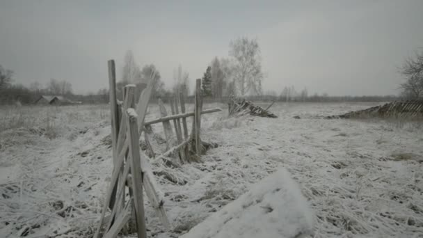 Rural Landscape Broken Wooden Fence — Wideo stockowe
