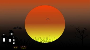 Cadılar Bayramı uçan yarasaları perili ev, balkabağı ve ağaçlarla canlandırır..