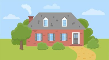 Ağaçlı küçük tuğla ev