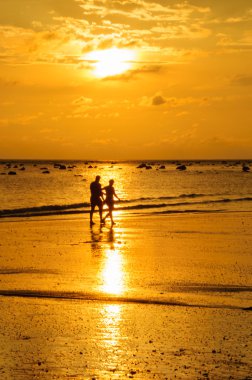 siluet plaj ve günbatımı