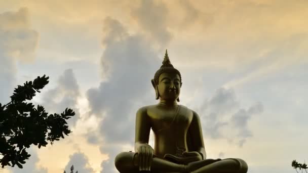 Buddha sziluettje a napnyugtakor ég — Stock videók