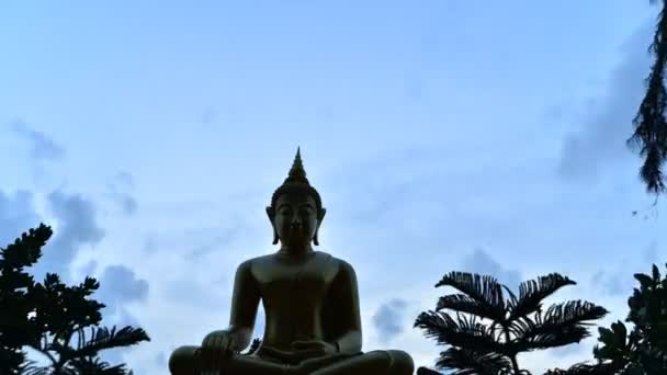 Buddha sziluettje a napnyugtakor ég — Stock videók